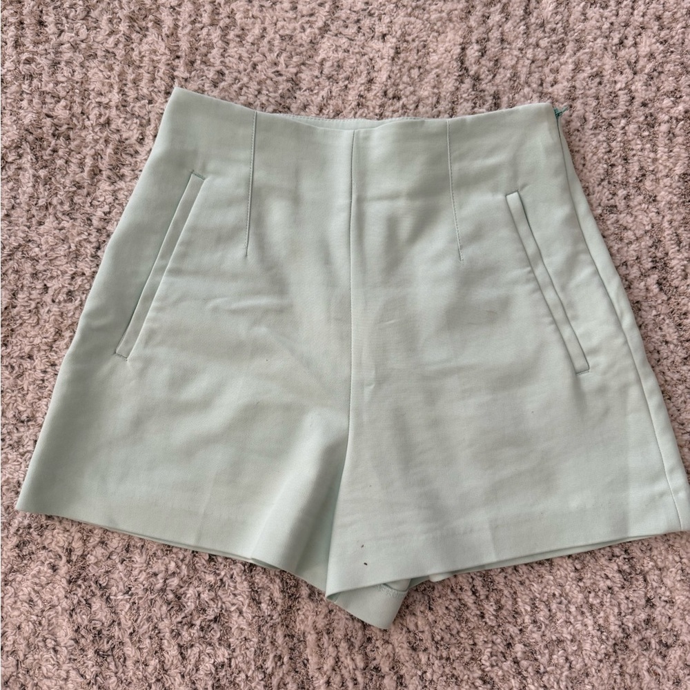 Zara Light Green High Waist Women's Shorts